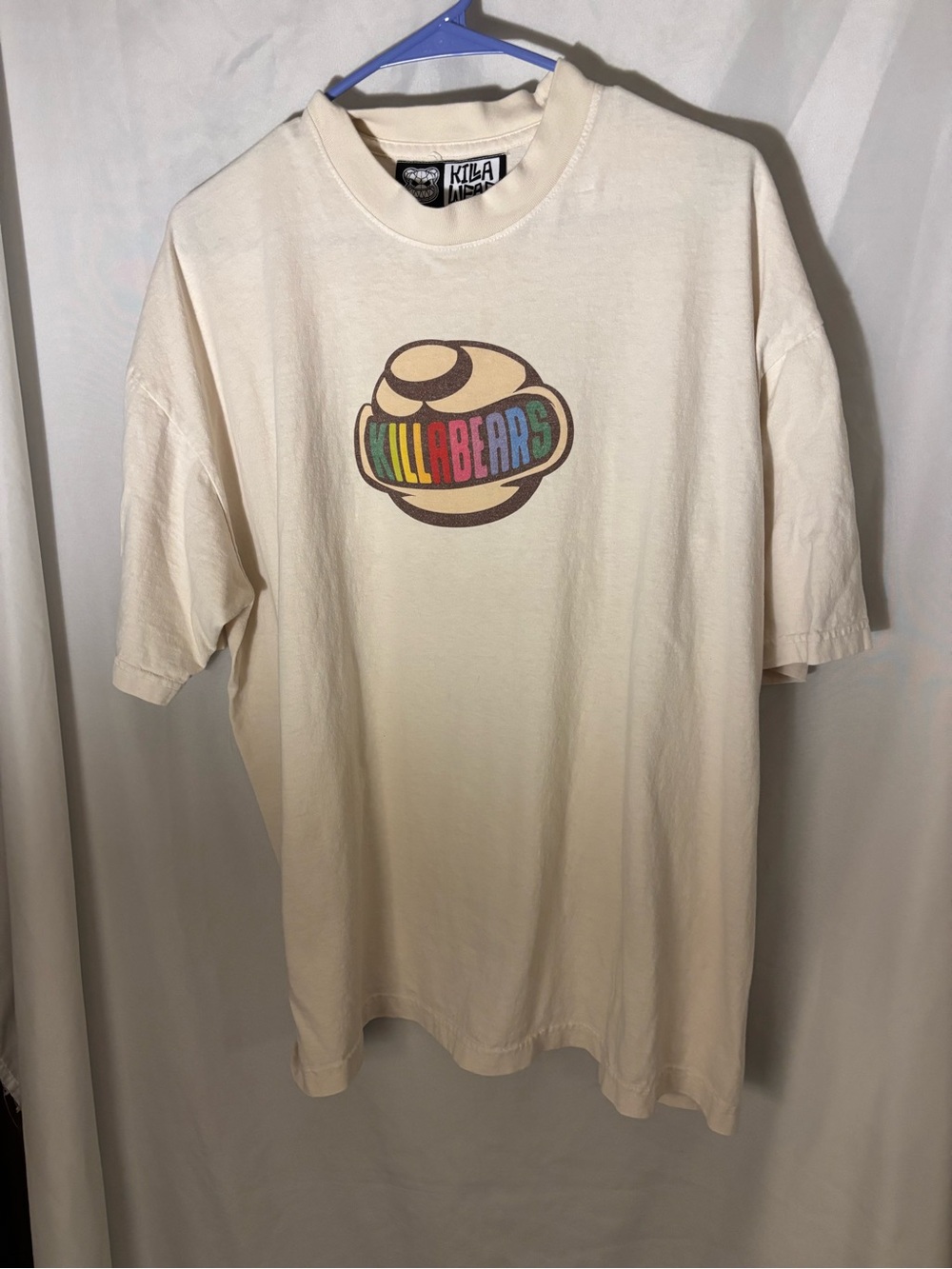 Cream Short Sleeve Tee with Retro Multicolor Logo